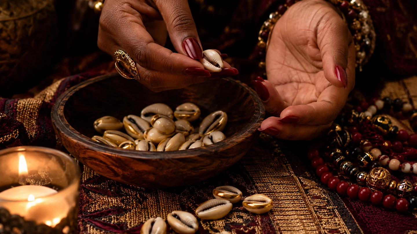 Búzios em composição de atendimento espiritual